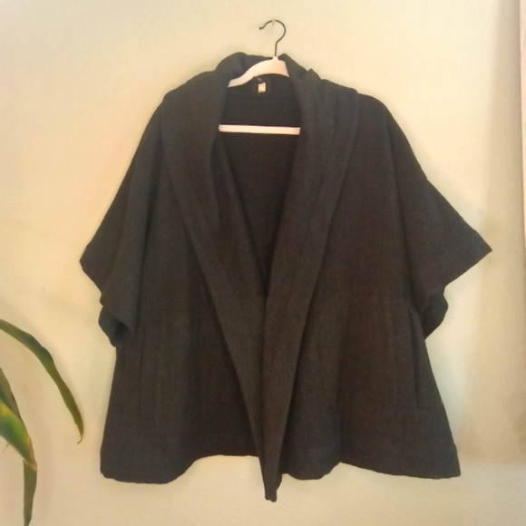 Eileen Fisher Italian Angora Wool Blend Lagenlook Kimono Style Cape Lapel Coat - Picture 1 of 7